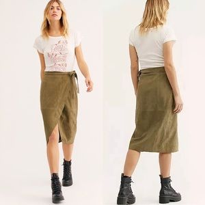 FREE PEOPLE Suede Wrap Midi Skirt Green size 6